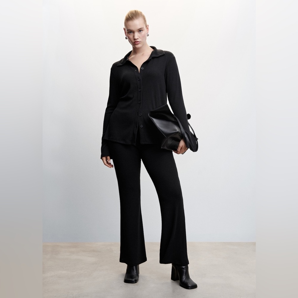 Mango Black ribbed button down